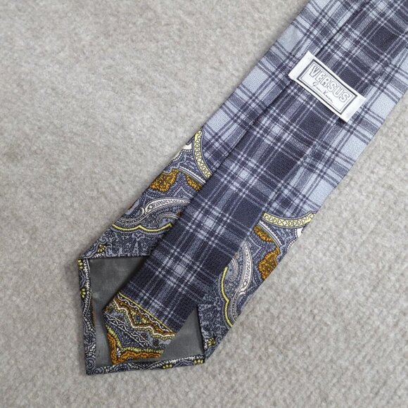Vintage Versace Versus Tie Silk Gray Plaid Abstract Silk - Picture 3 of 8